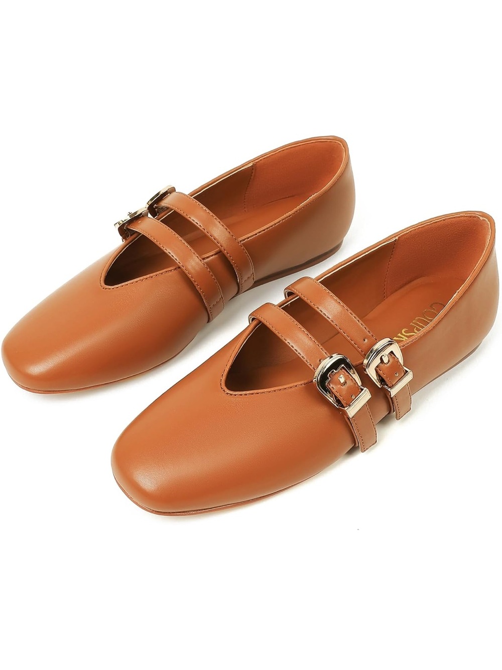 Goupsky Women’s Tan Double-Buckle Mary Jane Flats